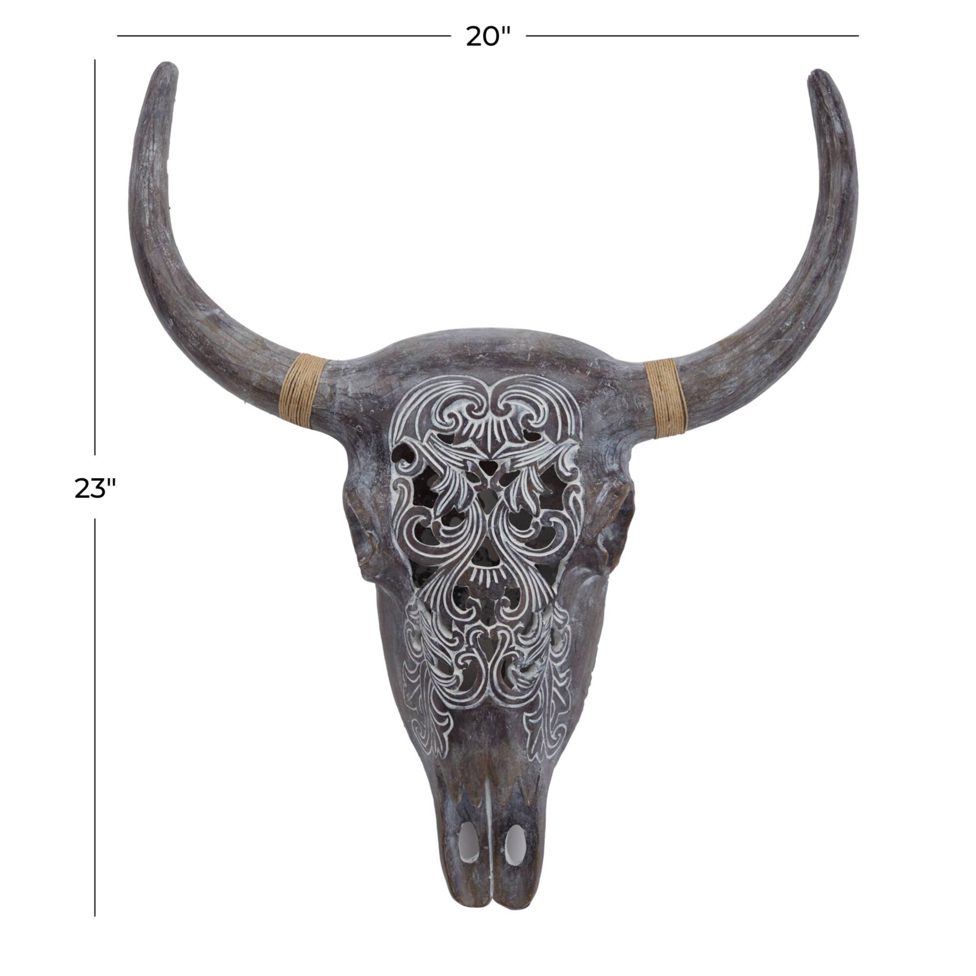 Grey Resin Bohemian Skull Wall Decor 5" x 20" x 23"